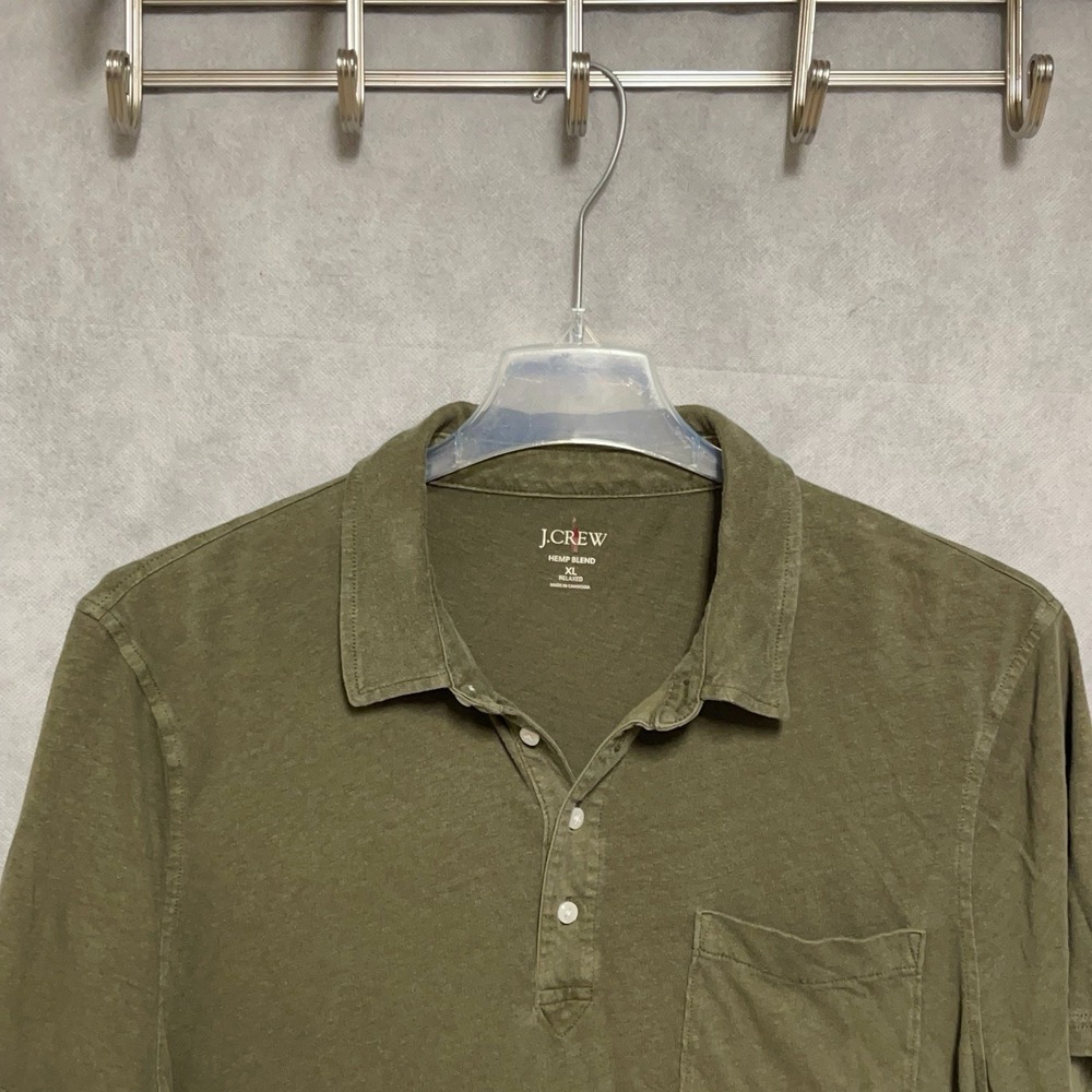 J Crew Polo Shirt Men's XL Green Oarsman Relaxed Hemp Blend Lightweight Academia